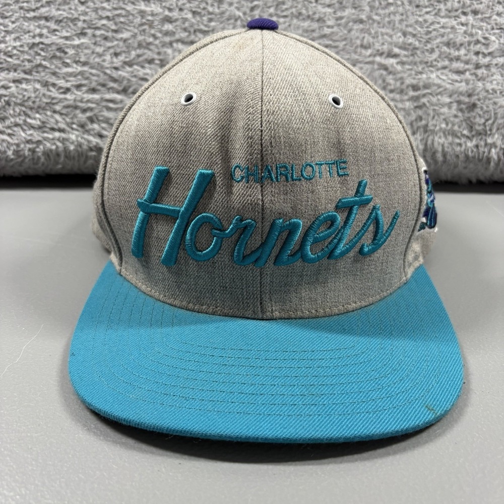 Charlotte Hornets Mitchell & Ness NBA Cap Hat Gray Teal Blue Wool Blend Snapback
